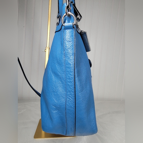 COACH Tyler Pebble Leather Tote-RARE Lapis Blue & Silver With Matching Wallet - Picture 7 of 16
